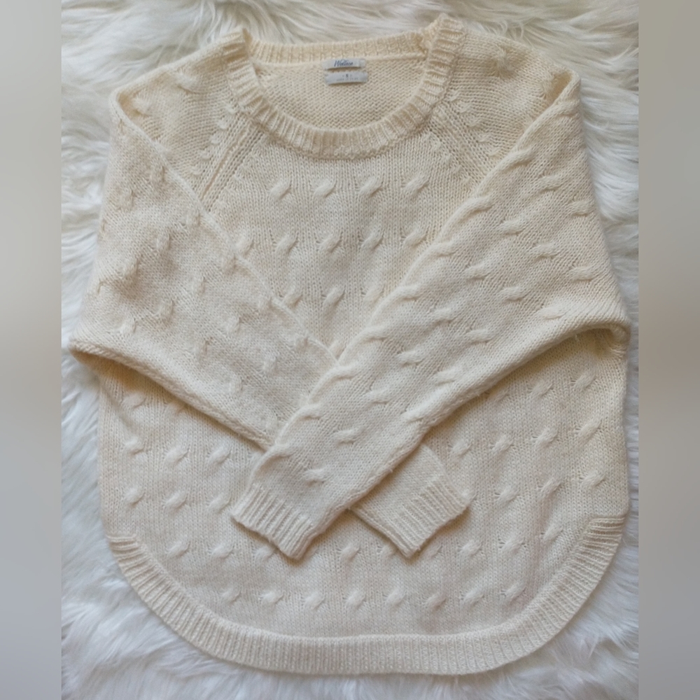 EUC Madewell Wallace cream ribbed crewneck acrylic/wool/mohair cable knit